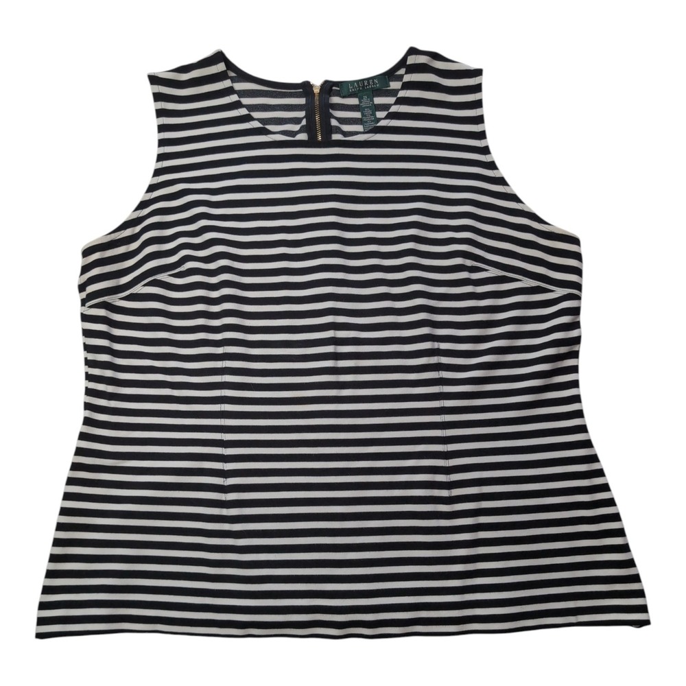Lauren Ralph Lauren Striped Sleeveless Top Womens 2X  Zip Back Knit